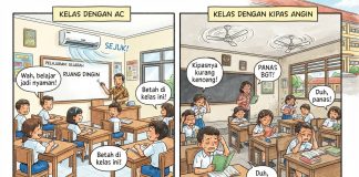 Fasilitas Sekolah Adalah “Alat Pembebas” Bukan “Sekat Pemisah” Foto: Gambar Ilustrasi Ruangan Kelas ber-ac dengan Ruangan Kelas yang Memalkai Kipas Angin